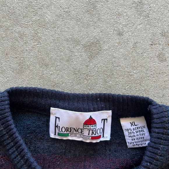 Vintage 90s Florence Tricot Striped Sweater Size XL Navy Blue Pullover Knit - Picture 3 of 5